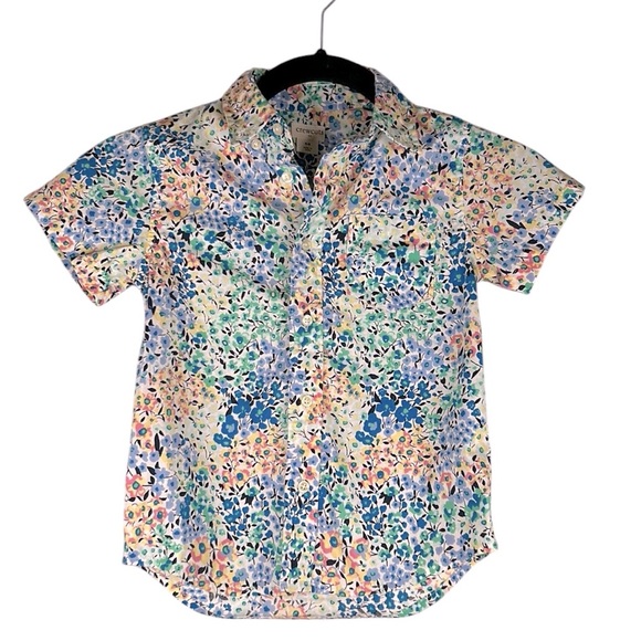 Crewcuts Girl's Floral Pink Blue Green Short Sleeve Button Down Shirt Size 4/5 - Picture 1 of 6